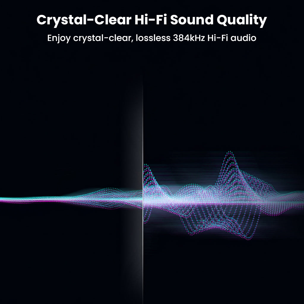 AUDIOCULAR- A19X Audio Adapter delivers 384kHz Hi-Fi sound quality with lossless audio performance for premium listening experience.