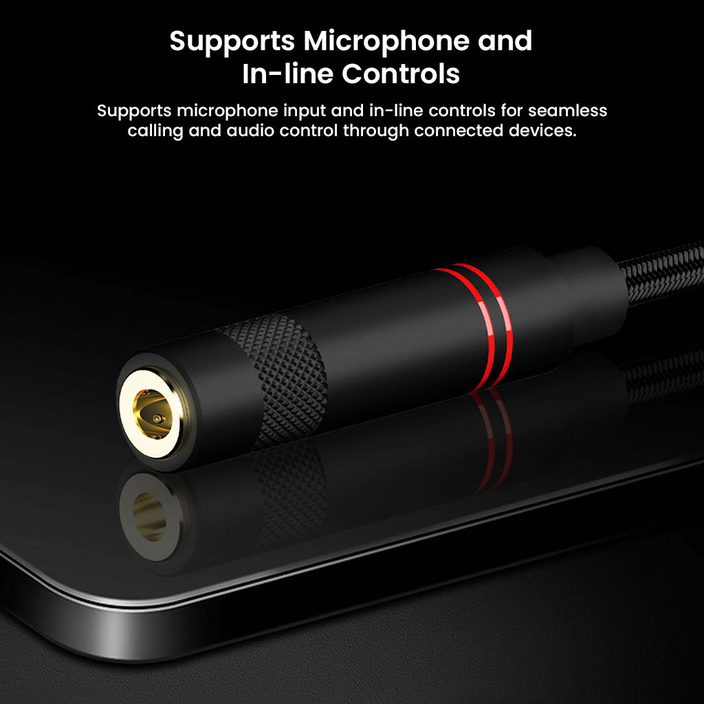 AUDIOCULAR DAC/AMP supports microphone input and in-line controls for hands-free calling and audio control on connected devices.
