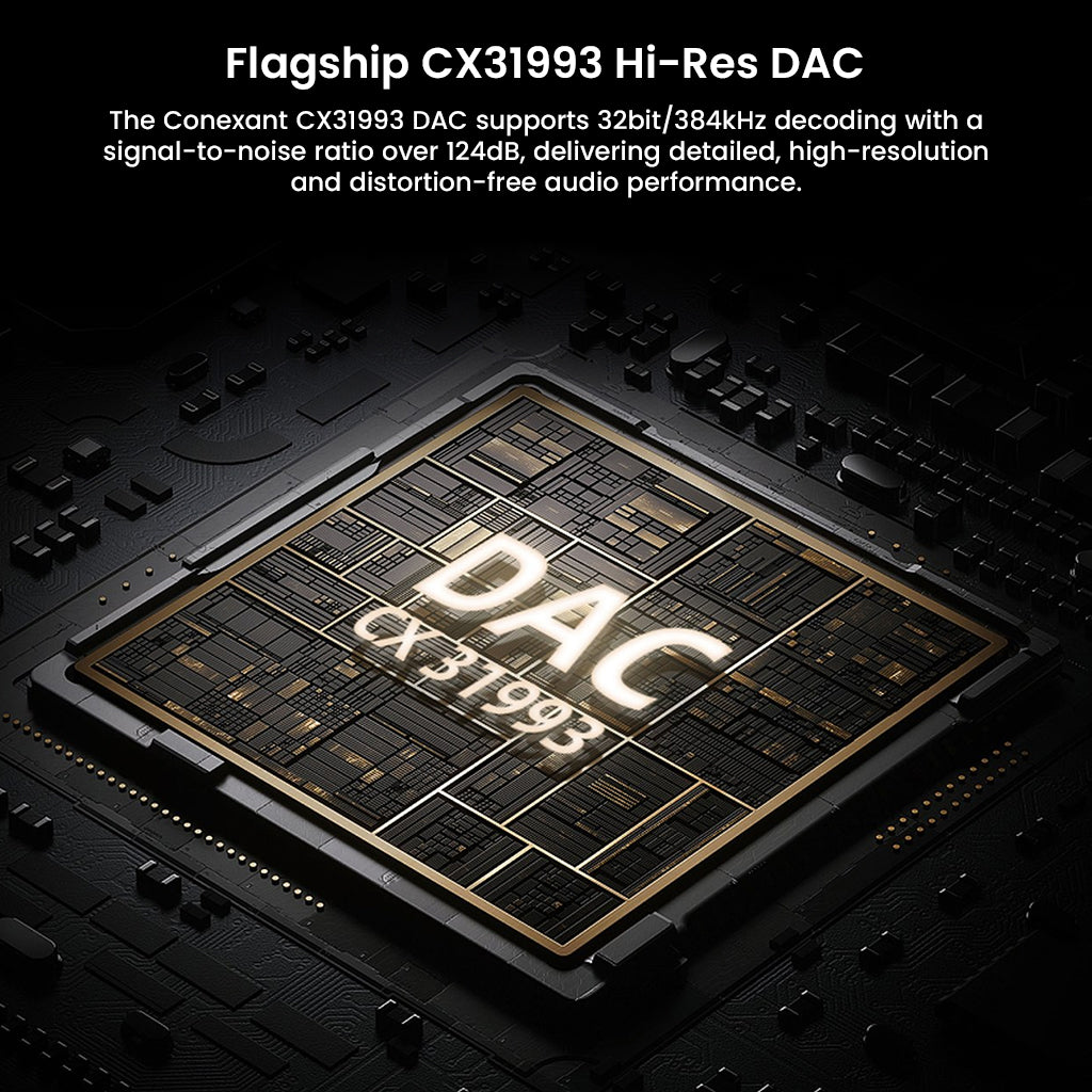 CX31993 Hi-Res DAC in AUDIOCULAR USB-C converter supports 32bit/384kHz decoding for high-resolution, distortion-free audio performance.