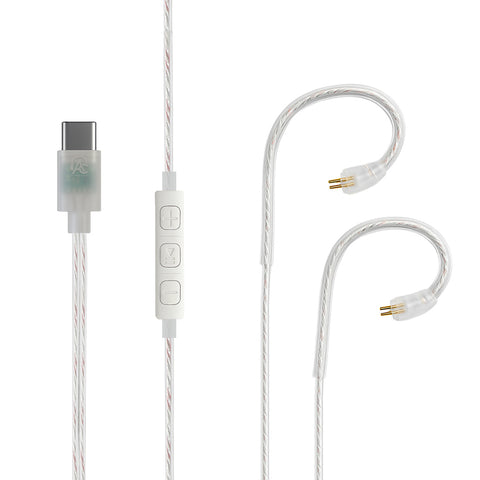 AUDIOCULAR C18 Type-C IEM Upgrade Cable with 3-button inline mic and dual-pin connectors for high-res audio on modern digital devices.