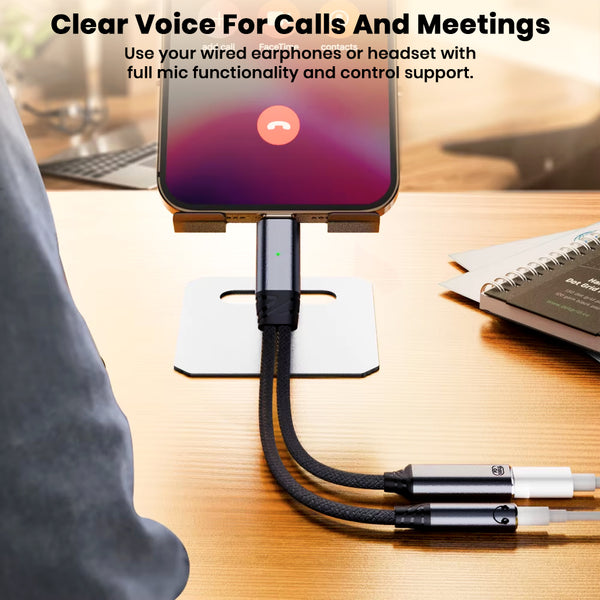 AUDIOCULAR D19 Male Type C to Female Type C and 3.5mm Audio Adapter, 100W PD/Mic Support - 11