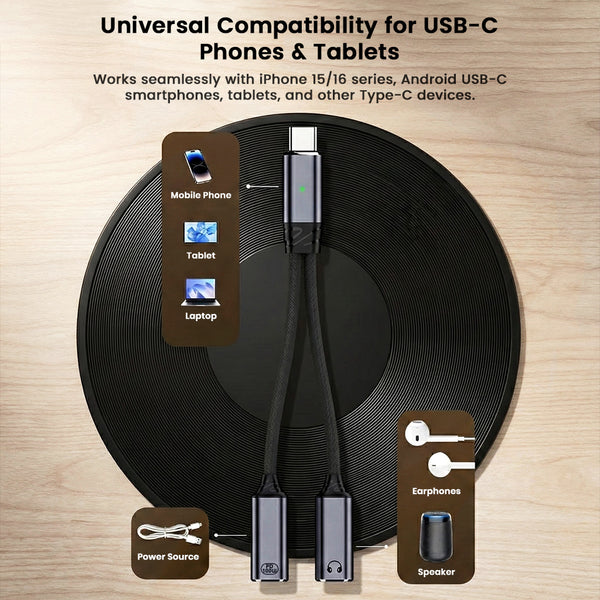 AUDIOCULAR D20 2-in-1 Type-C to Type-C 100W PD & Audio Female Lightning Port - 6