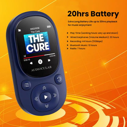 AUDIOCULAR M11 Mp3 Player supports HiFi lossless audio formats like MP3 and FLAC for superior sound quality.