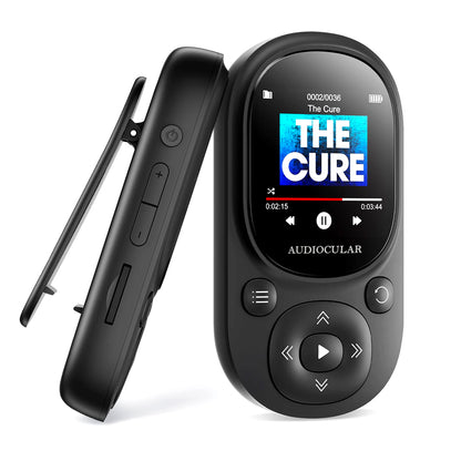 AUDIOCULAR M11 Portable Mp3 Player with Clip Design featuring a compact screen and control buttons, ideal for travel and workouts.