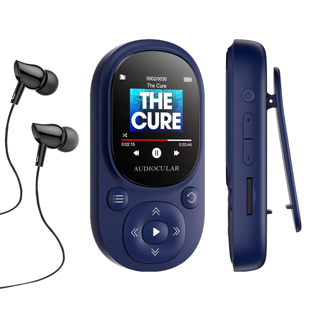 AUDIOCULAR M11 Mp3 Player clipped on athlete’s outfit for hands-free use during workouts, perfect for active lifestyles.