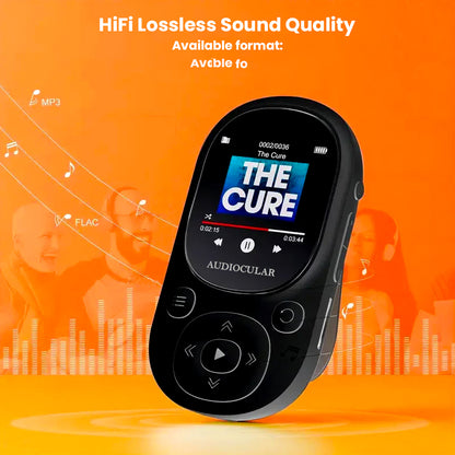 AUDIOCULAR M11 Mp3 Player supports HiFi lossless sound quality with MP3 and FLAC formats, designed for immersive audio experience.