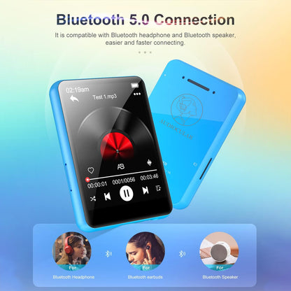 AUDIOCULAR M31 Mp3 Player with Bluetooth 5.0 connectivity, compatible with headphones, earbuds, and speakers for seamless wireless audio.