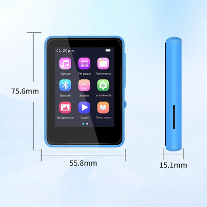 AUDIOCULAR M31 Mp3 Player dimensions shown in millimeters, compact size of 75.6mm x 55.8mm x 15.1mm for easy portability.