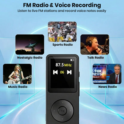 AUDIOCULAR M61 Mp3 Player with FM radio and voice recording, ideal for listening to live broadcasts and capturing notes.