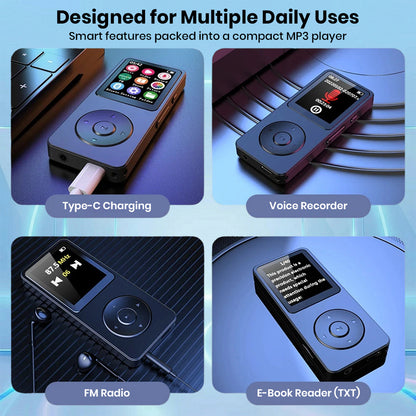 AUDIOCULAR M61 Mp3 Player designed for daily use with Type-C charging, FM radio, voice recorder, and e-book reader.