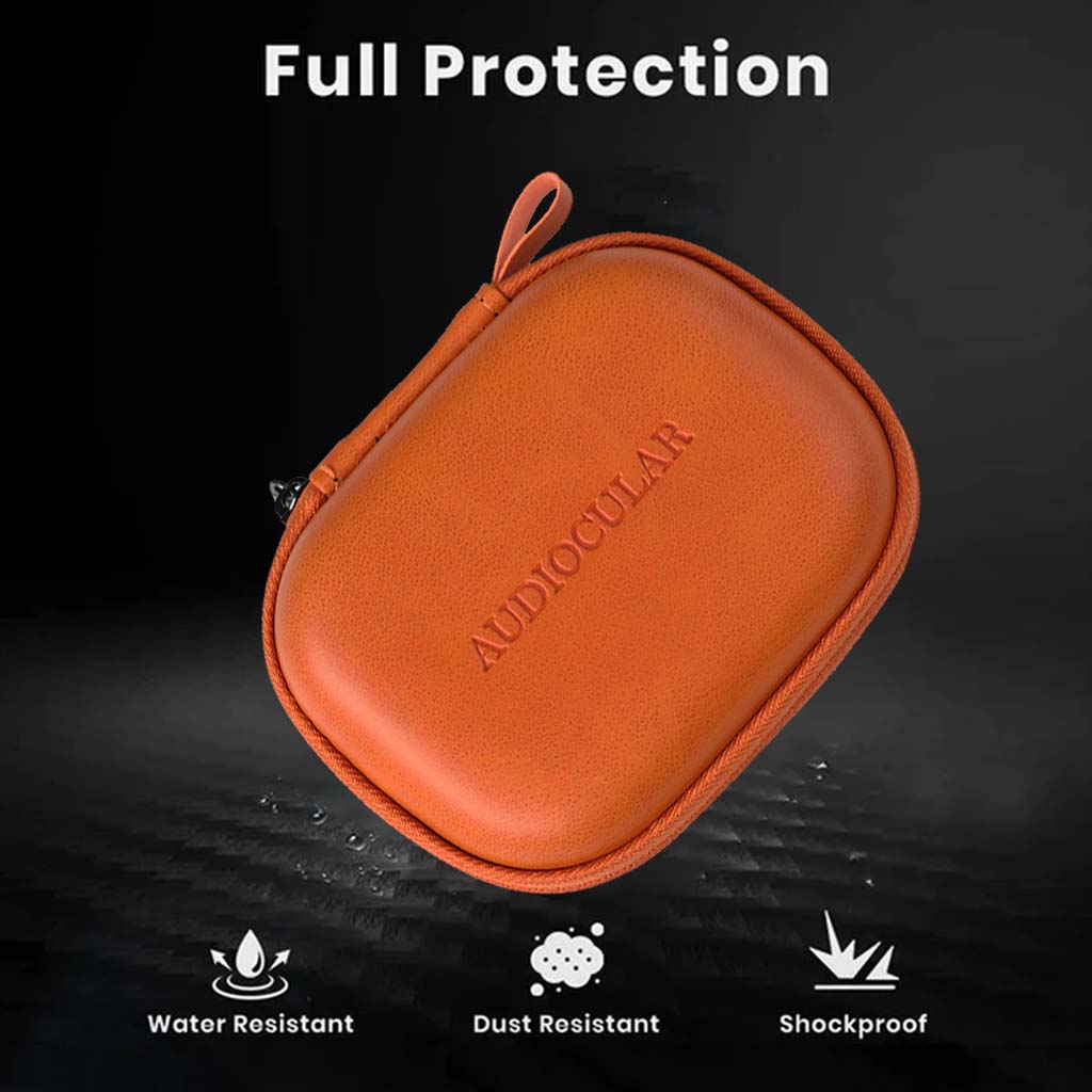 AUDIOCULAR IEM Earphone Case offers full protection with water-resistant, dust-resistant, and shockproof PU leather exterior.