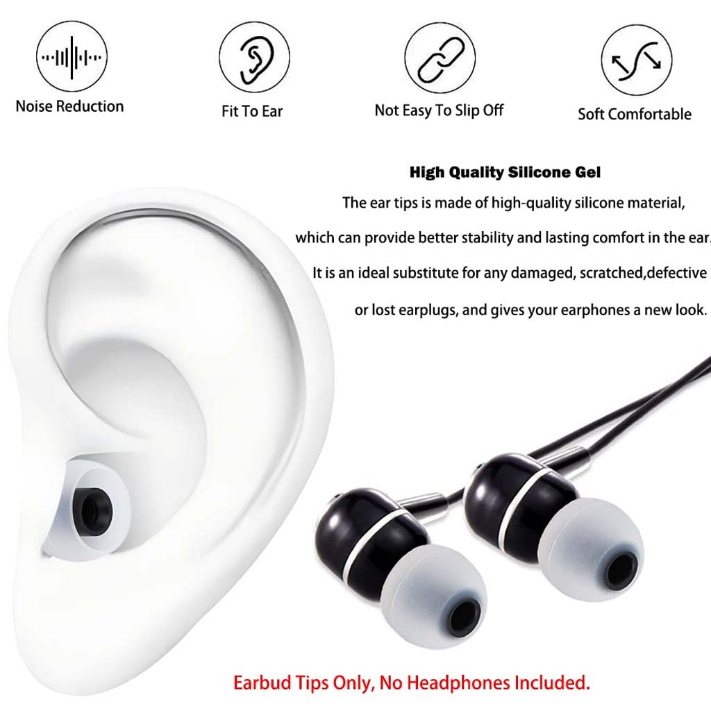 AUDIOCULAR - SiliFlex Silicone Eartips for IEMs shown on ear model and attached to IEMs, highlighting noise reduction and soft comfort features.