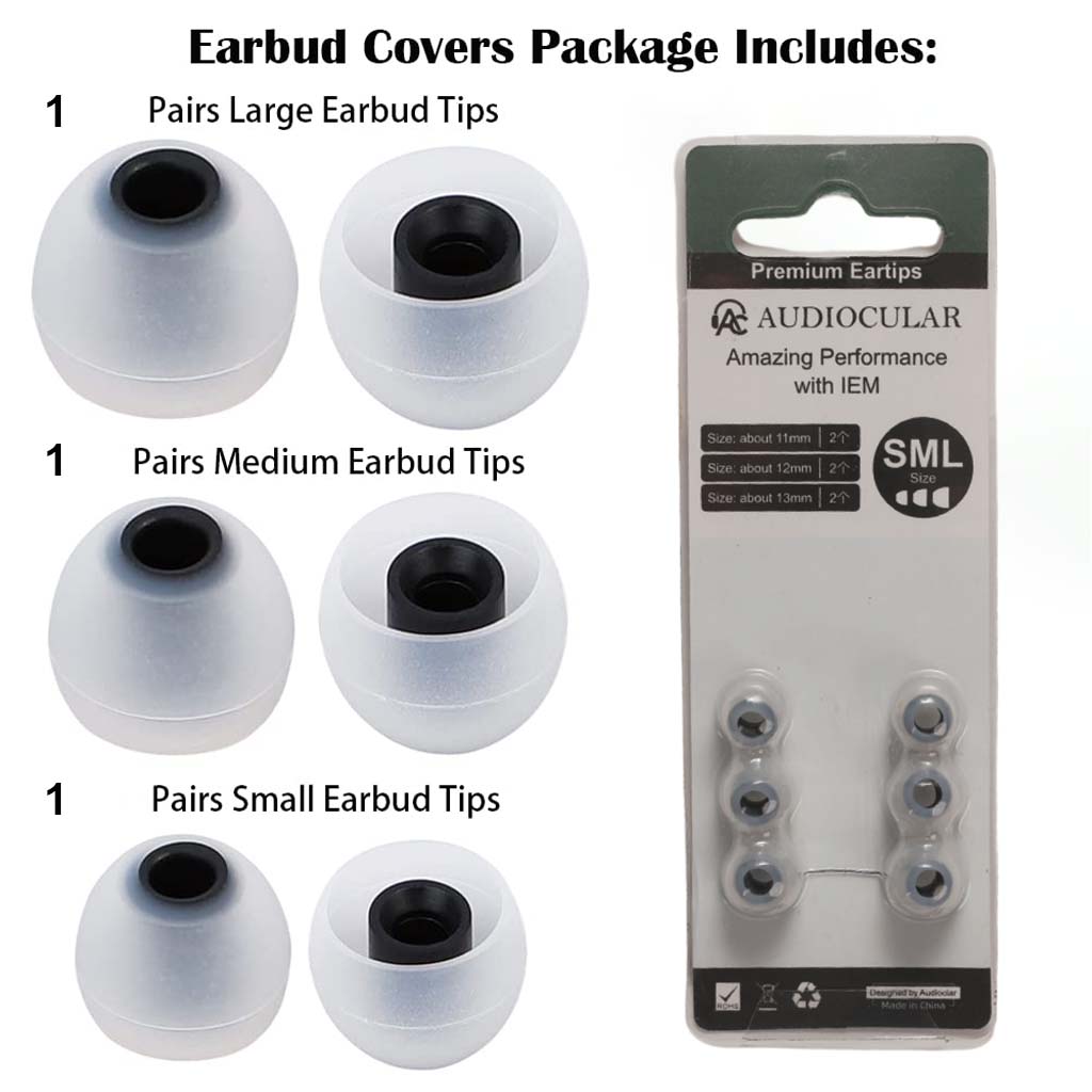 AUDIOCULAR - SiliFlex Silicone Eartips for IEMs in small, medium, and large sizes with 4.5mm inner diameter, compatible with most in-ear monitors.