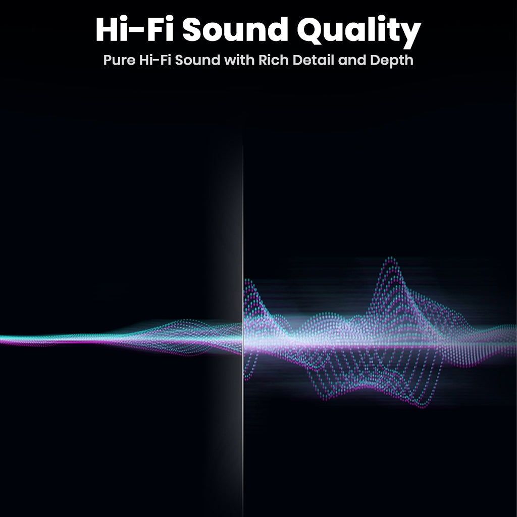 Hi-Fi sound wave graphic representing AUDIOCULAR USB-C DAC Adapter’s rich audio detail and depth for premium listening experience.