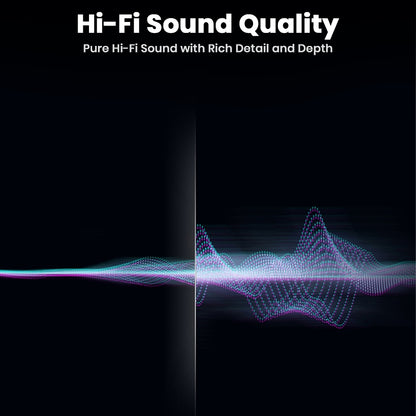 Hi-Fi sound wave graphic representing AUDIOCULAR USB-C DAC Adapter’s rich audio detail and depth for premium listening experience.