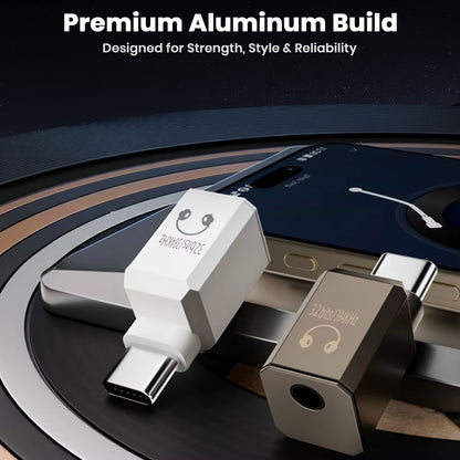 White and black AUDIOCULAR USB-C DAC Adapters with premium aluminum build, designed for strength, style, and reliability.
