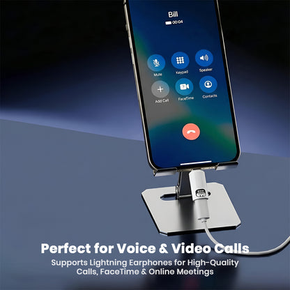 AUDIOCULAR USB-C to Lightning Adapter enables high-quality voice and video calls using Lightning earphones on USB-C devices.