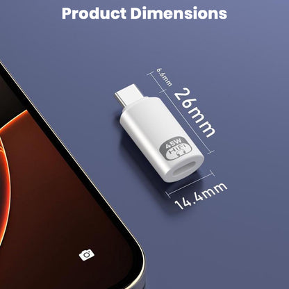 AUDIOCULAR USB-C to Lightning Adapter dimensions: 26mm length, 14.4mm width, 6.6mm height, compact for easy portability.