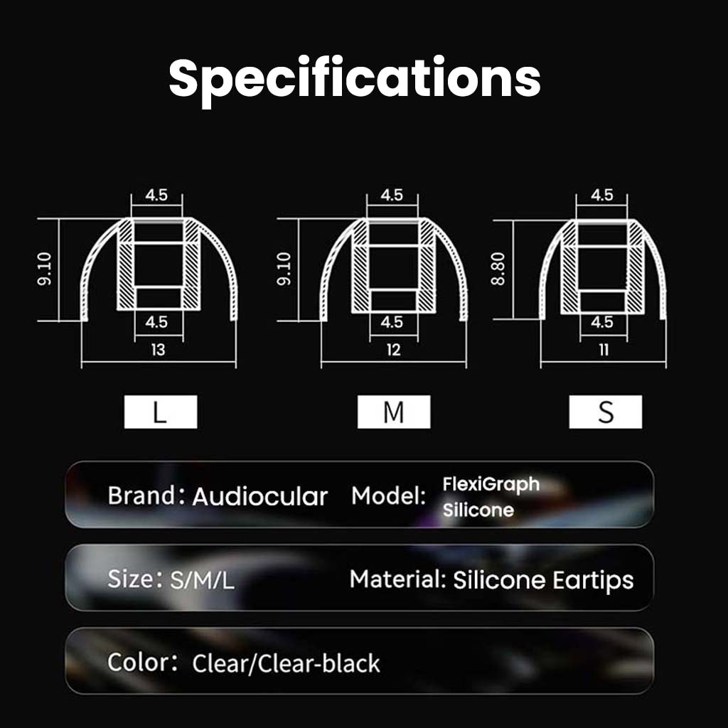 AUDIOCULAR FlexiGraph Silicone Eartips for IEMs Comes in Three Different Sizes - S,M,L