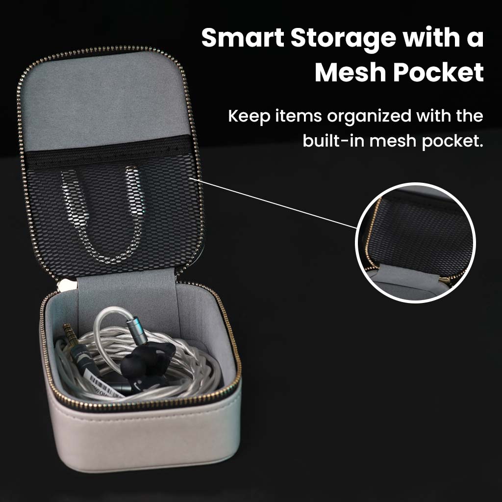 AUDIOCULAR LUXE Premium Storage Case for IEMs, Cables & Accessories with a mesh pocket