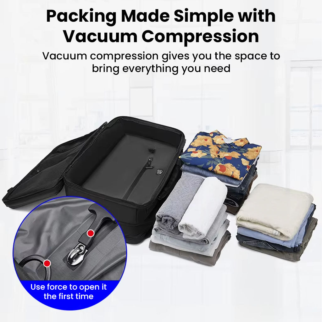 RZTX JL152E Airpack Backpack with vacuum compression feature for efficient packing and space-saving travel.