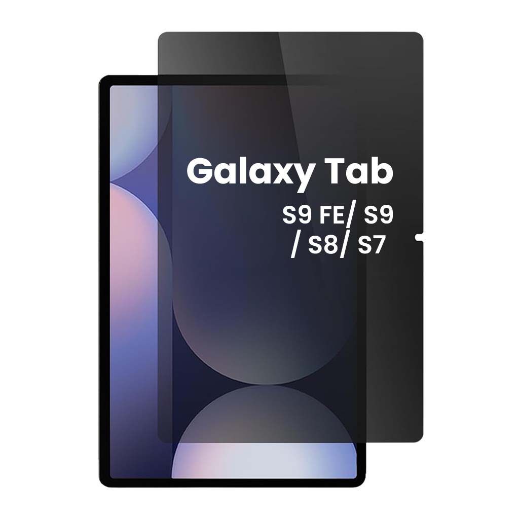 Anti Spy Privacy Tempered Glass for Samsung Galaxy Tab S9 FE/ S9 with edge-to-edge coverage and dark privacy filter.