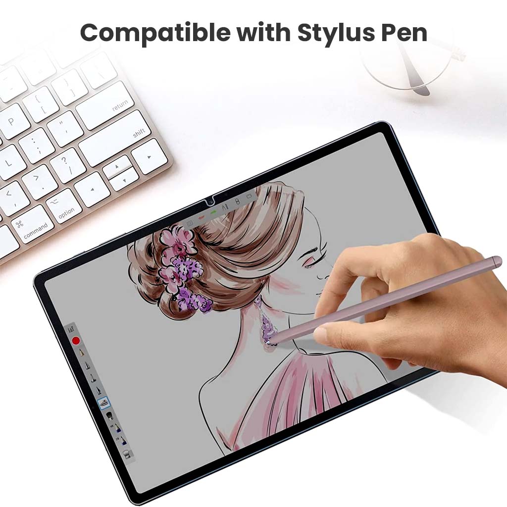 Tempered glass screen protector for Galaxy Tab S9 FE/ S9 compatible with stylus pen for smooth and responsive drawing.