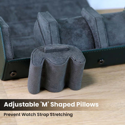 Adjustable M-shaped pillow from TECPHILE Watch Box, designed to prevent watch strap stretching and ensure a secure fit for various watch sizes.
