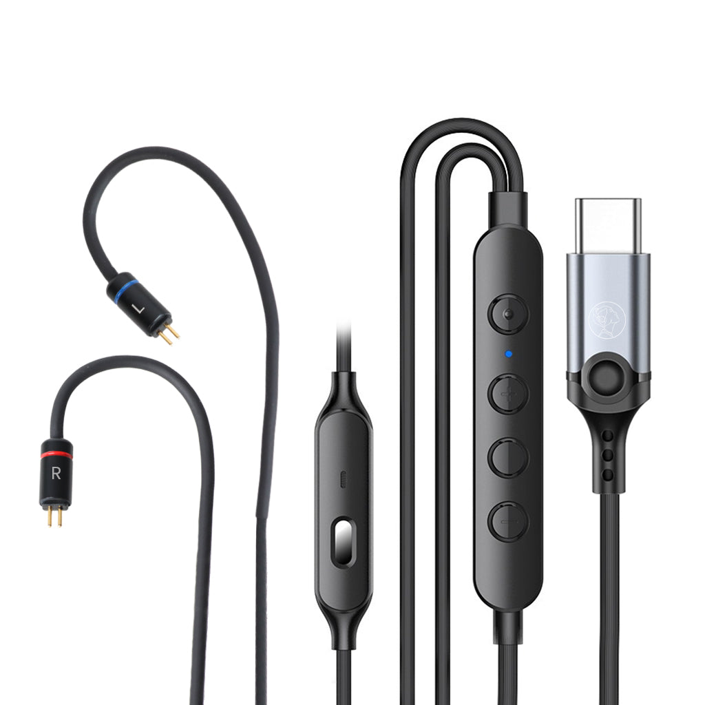 AUDIOCULAR - C08 4 Core Type-C Upgrade Cable For IEM with AI-ENC mic, volume controls, and 2-pin connectors for high-resolution audio.