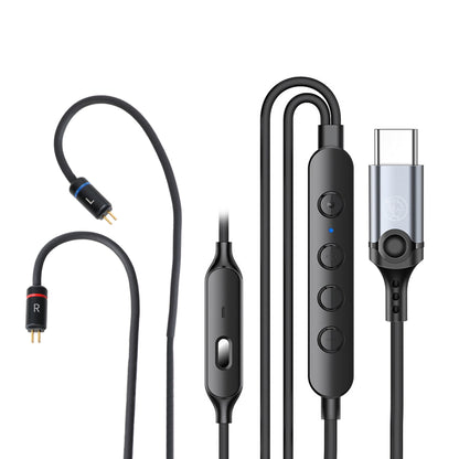 AUDIOCULAR - C08 4 Core Type-C Upgrade Cable For IEM with AI-ENC mic, volume controls, and 2-pin connectors for high-resolution audio.