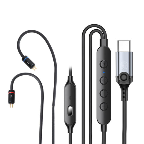 AUDIOCULAR - C08 4 Core Type-C Upgrade Cable For IEM with AI-ENC mic, volume controls, and 2-pin connectors for high-resolution audio.