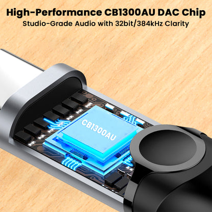 Audiocular C08 cable with CB1300AU DAC chip delivers studio-grade 32bit/384kHz audio for immersive listening experience.