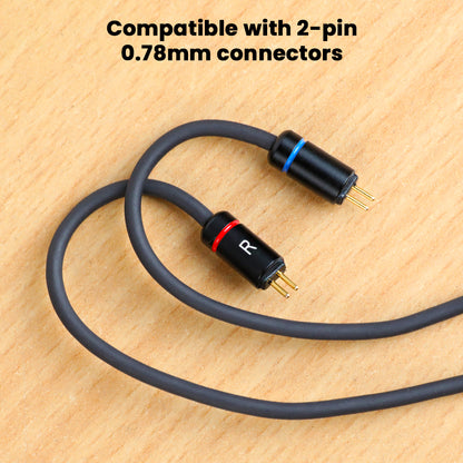 Audiocular C08 cable with 2-pin 0.78mm connectors, compatible with a wide range of in-ear monitors for secure fit.