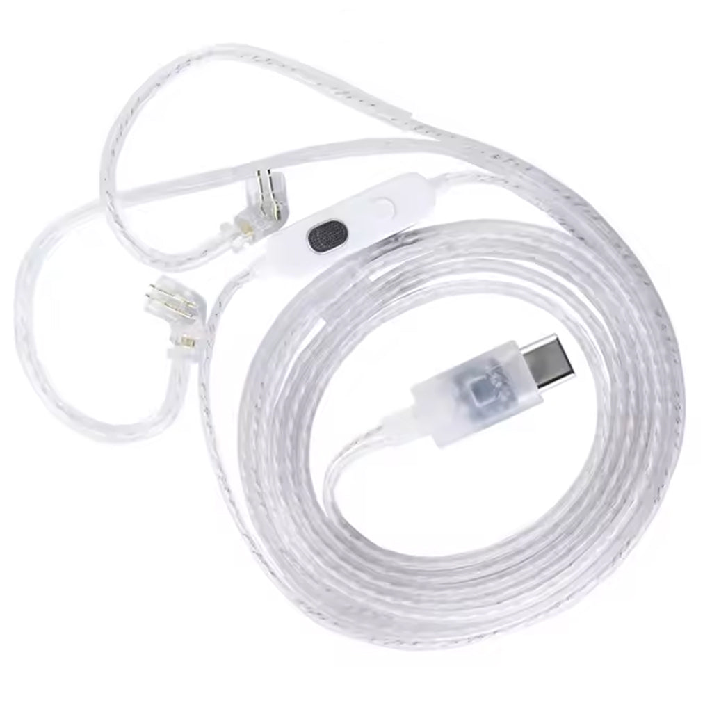 Clear USB cable with connectors on a white background