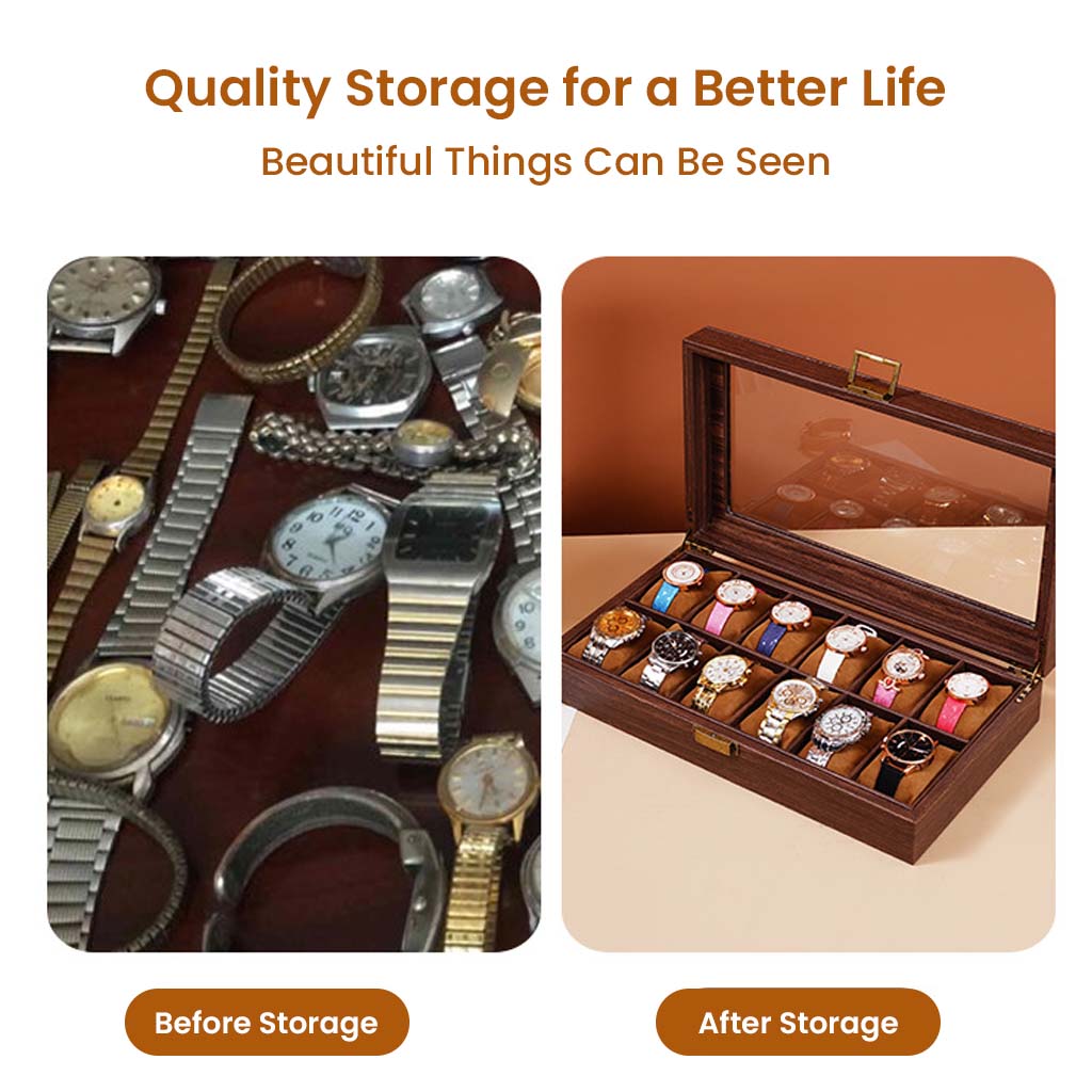 Audiocular Premium Watch Organizer Box with 12 Slots & Glass Top with quality storage