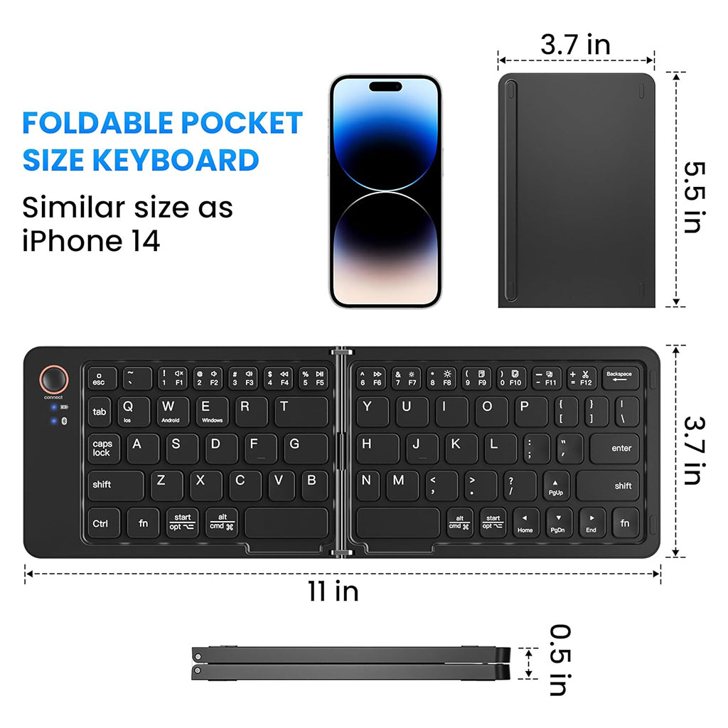 Best Compactable Smartwire Less Keyboards B023 Portable Wireless Multi-Device Foldable Keyboard | Concept Kart
