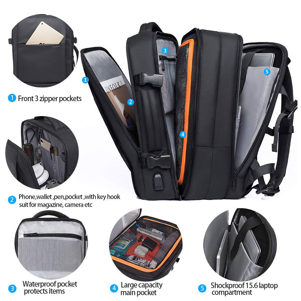 BANGE 1908D Anti-Theft Waterproof Large Capacity Expandable Laptop Backpack multipurpose