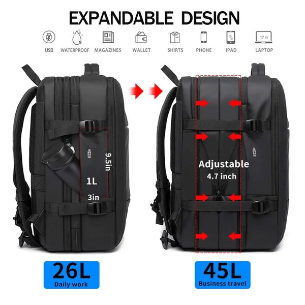 BANGE – 1908D 55L Anti Theft Waterproof Large Capacity Expandable Laptop Backpack - 2