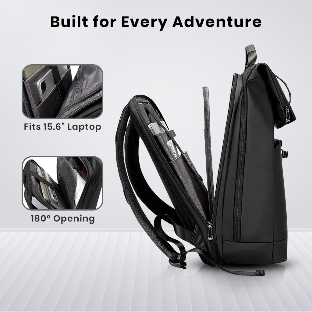 BANGE 2888 Backpack with 180° opening and 15.6-inch laptop compartment, designed for business and adventure travel.