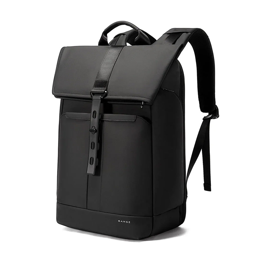 BANGE 2888 Roll Top Laptop Backpack in sleek black design with roll-top closure and ergonomic shoulder straps, ideal for travel and work.