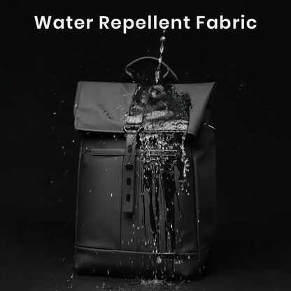 BANGE 2888 Roll Top Laptop Backpack featuring water-repellent fabric, protecting contents from rain and spills during travel.
