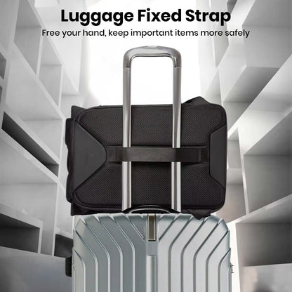 BANGE 2888 Backpack with luggage strap attached to suitcase handle, offering hands-free convenience for frequent travelers.