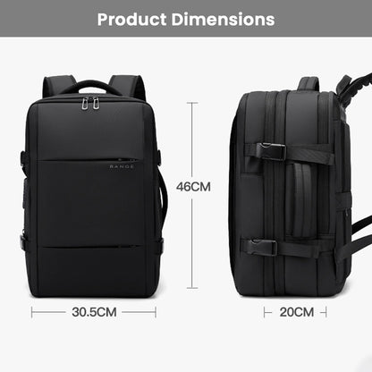 BANGE 1908 Smart Travel Backpack dimensions are 46cm x 30.5cm x 20cm, offering a compact yet spacious design for travel and work.