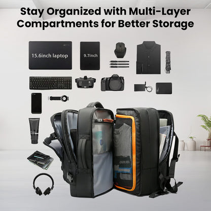 BANGE 3055 Laptop Backpack 40L with multi-layer compartments for organized storage of laptop, tablet, clothes, and tech accessories.