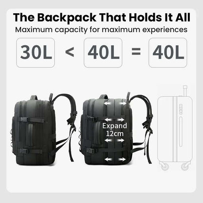 BANGE 3055 Laptop Backpack 40L expandable travel bag with 12cm expansion, offering maximum storage for luggage and business essentials.