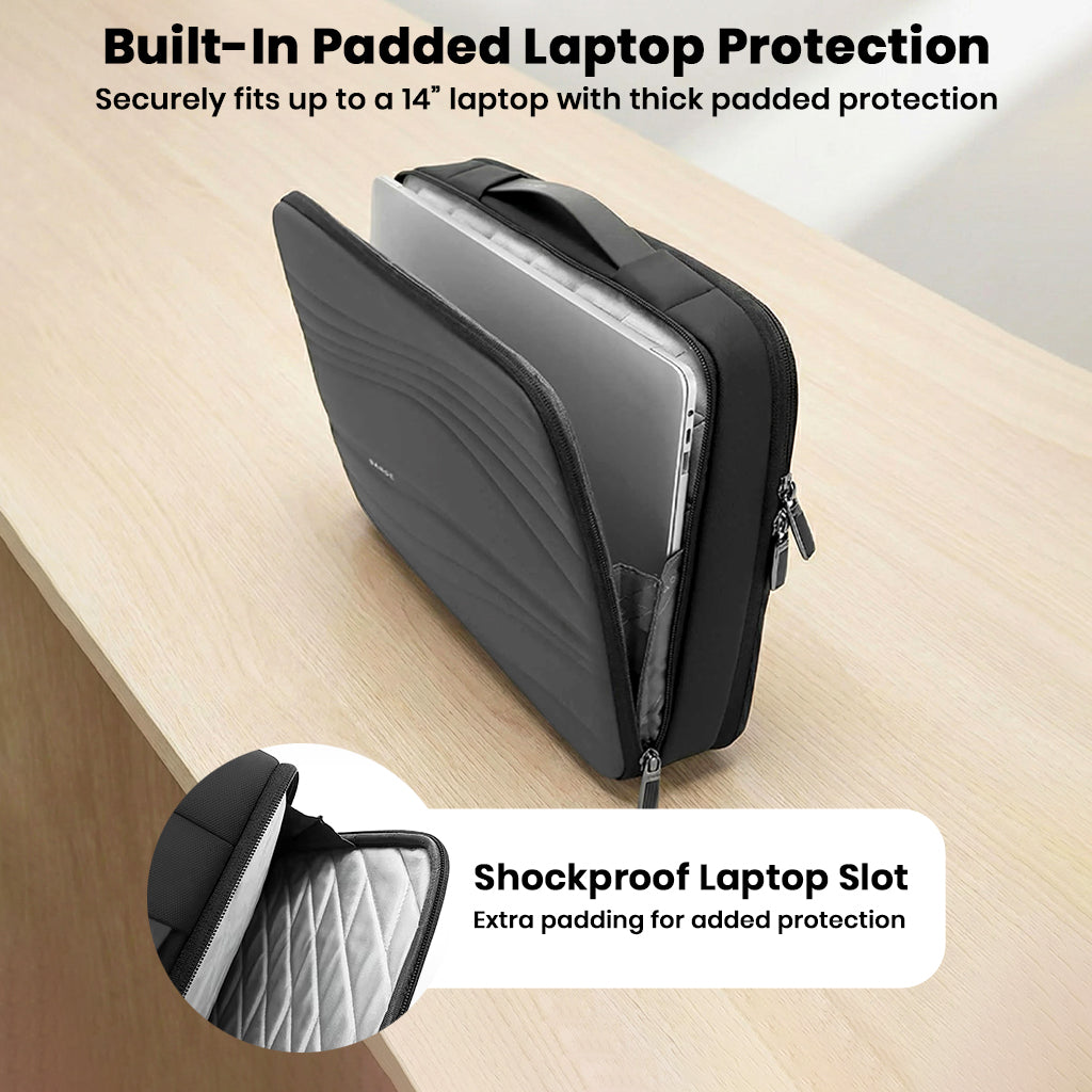 BANGE Laptop Messenger Bag with built-in padded laptop protection and shockproof slot for 14" laptops, ensuring secure transport.