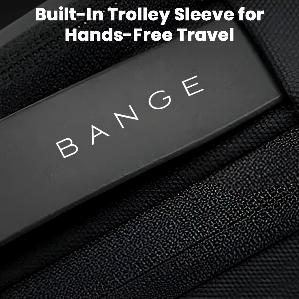 BANGE Laptop Messenger Bag with built-in trolley sleeve for hands-free travel, ideal for commuting and airport convenience.