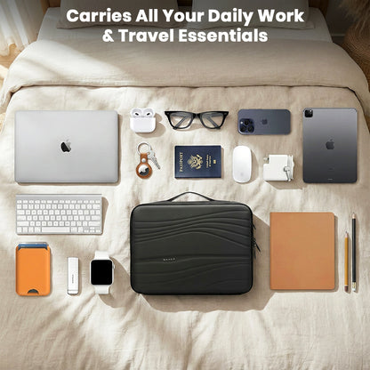 BANGE Messenger Bag fits all daily work and travel essentials including laptop, tablet, phone, and accessories in one compact case.