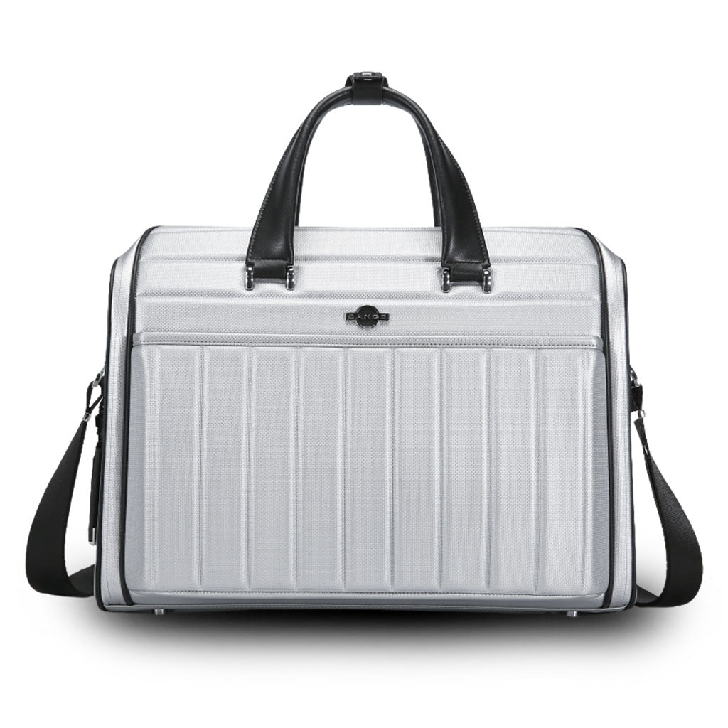 BANGE YZ350 silver laptop messenger bag with black handles, stylish and functional for office and business travel.