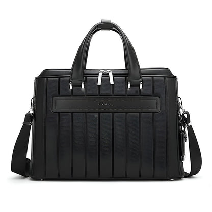Back view of BANGE YZ350 black laptop business bag with luggage strap and premium zippers for secure travel use.